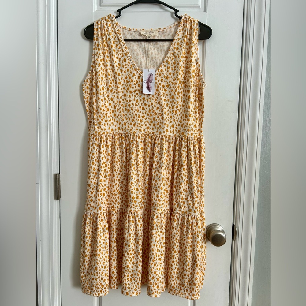 NWT Jessica Simpson Women's XL Floral Print V-Neck Ribbed Mini Dress